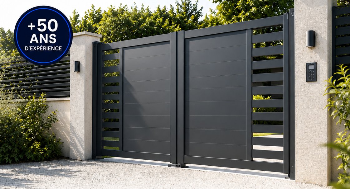 Portail aluminium coulissant anthracite sur mesure posé par Tenola Menuiserie